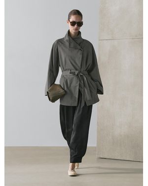 MASSIMO DUTTI Short Cotton Blend Trench Coat With Belt - Grey