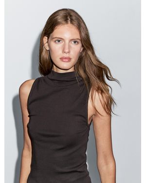 MASSIMO DUTTI 100% Cotton Funnel Neck Top - Grey