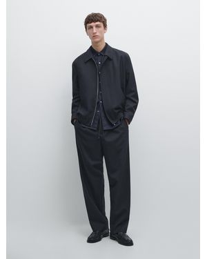 MASSIMO DUTTI Cool Wool Textured Trousers - Blue