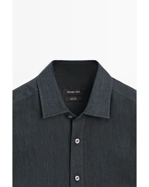 MASSIMO DUTTI Regular Fit 100% Linen Shirt - Black