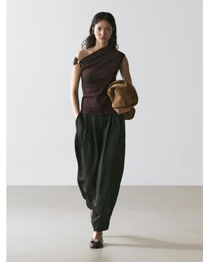 MASSIMO DUTTI Asymmetric Top With Brooch Detail - Brown