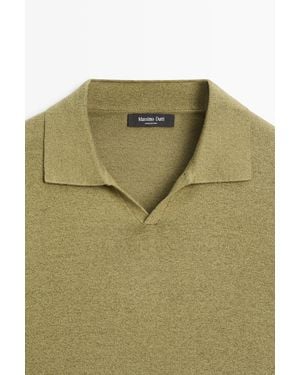 MASSIMO DUTTI Linen Blend Knit Polo Jumper - Green