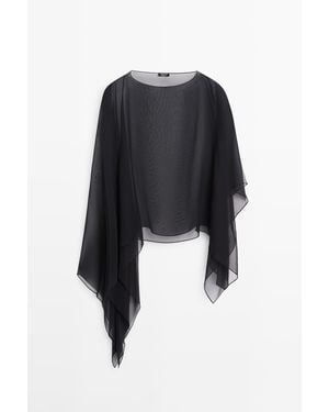 MASSIMO DUTTI Asymmetric Cut Silk Cape - Blue