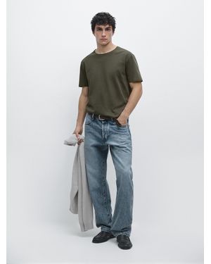 MASSIMO DUTTI Camiseta 100% Algodón Mercerizado - Azul
