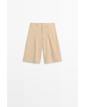 MASSIMO DUTTI Lange Suède Leren Bermuda - Naturel