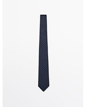 MASSIMO DUTTI 100% Silk Striped Tie - Blue