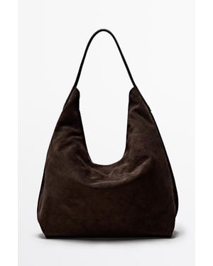 MASSIMO DUTTI Maxi Schoudertas Van Splitsuède - Zwart
