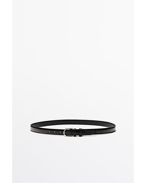 MASSIMO DUTTI Nappa Leather Belt With Topstitching And Oval Buckle - White