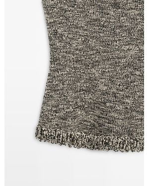 MASSIMO DUTTI Knit Top With Fringe Detail Total Look - White