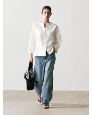 MASSIMO DUTTI Linen Jacket With Button Details - White