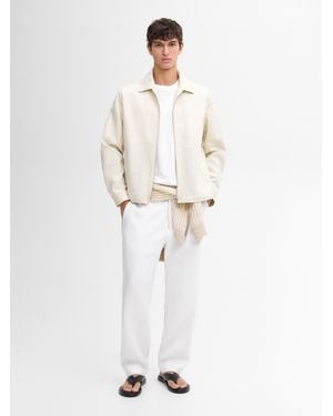MASSIMO DUTTI Chaqueta Bomber Rayas Mezcla Algodón - Blanco