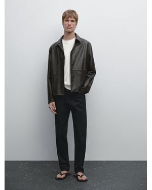 MASSIMO DUTTI Chaqueta Piel Napa Efecto Desgastado - Negro