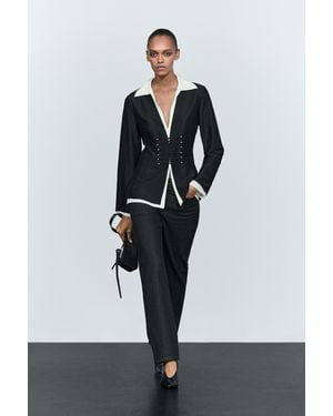 MASSIMO DUTTI Double-Layer Shirt With Button Detail - Black