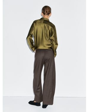 MASSIMO DUTTI Barrel Fit Wool Trousers - Green