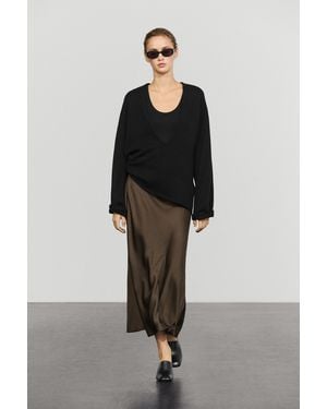 MASSIMO DUTTI Flowing Satin Skirt - Natural