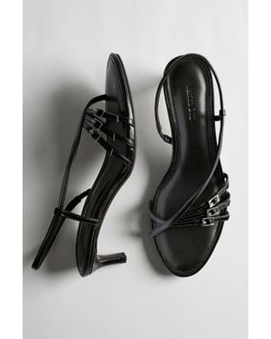 MASSIMO DUTTI Leather Heeled Sandals With Buckles - Black