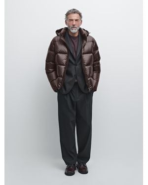 MASSIMO DUTTI Water-Repellent Satin Puffer Jacket - Brown