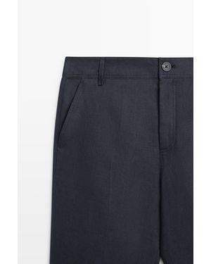 MASSIMO DUTTI Kick Flare Cropped Linen Trousers - Blue