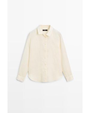 MASSIMO DUTTI Soepelvallend 100% Linnen Overhemd - Wit