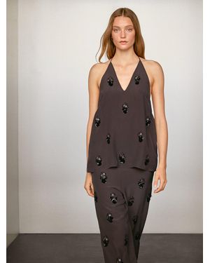 MASSIMO DUTTI Fließende Hose Mit Blumenapplikationen - Grau