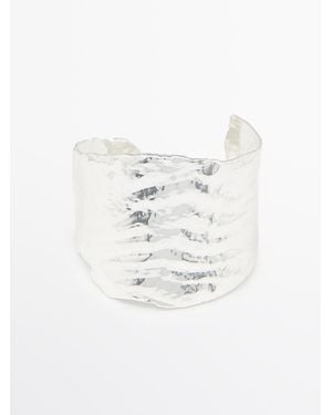 MASSIMO DUTTI Wide Textured Bracelet - White