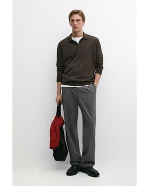 MASSIMO DUTTI 100% Merino Wool Knit Polo Jumper - Black