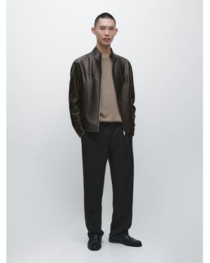 MASSIMO DUTTI Jacke Aus Nappaleder Im Used-Look - Braun