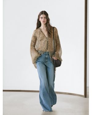 MASSIMO DUTTI Flowing Animal Print Blouse - White