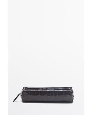 MASSIMO DUTTI Textured Leather Pouch - Black