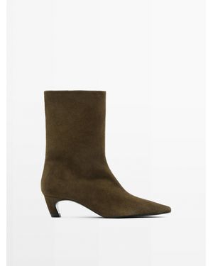 MASSIMO DUTTI Split Suede Heeled Ankle Boots - Brown