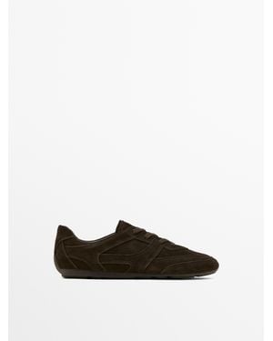 MASSIMO DUTTI Split Leather Trainers With Piece Details - Black
