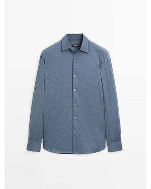 MASSIMO DUTTI Slim Fit Stretch Overhemd - Blauw
