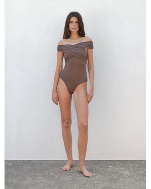 MASSIMO DUTTI Bandeau Swimsuit With Criss-Cross Straps - White