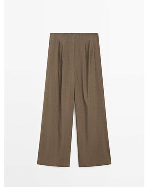 MASSIMO DUTTI Rechte Broek Van Linnenmix Met Bandplooien - Naturel