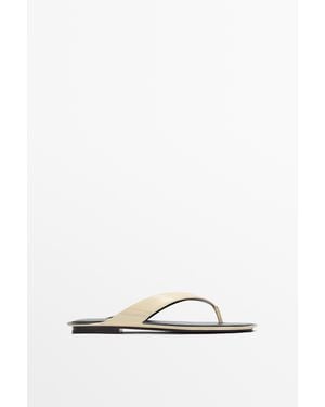 MASSIMO DUTTI Flat Leather Sandals - White