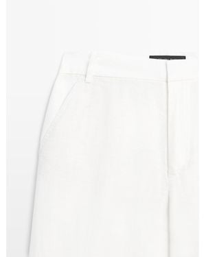 MASSIMO DUTTI Linen Carrot Fit Trousers - White