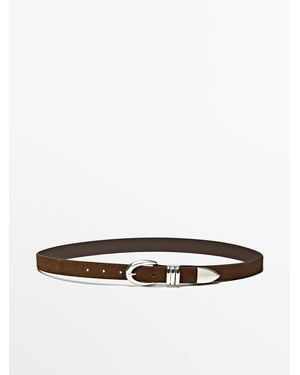 MASSIMO DUTTI Nappaleren Riem Met Metallic Detail - Wit