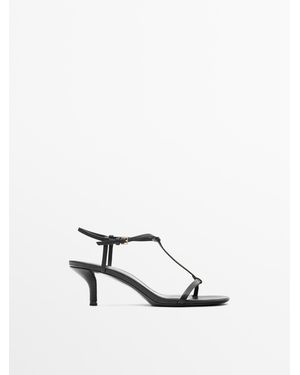 MASSIMO DUTTI Sandaal Met Bandjes En Halfhoge Hak - Wit