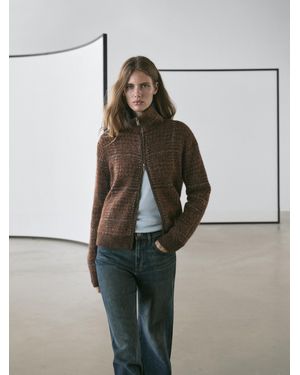 MASSIMO DUTTI Chaqueta Punto Cuadros Alpaca Lana - Marrón
