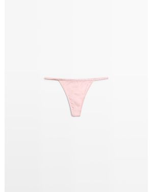 MASSIMO DUTTI Tanga Van Zijde Met Kanten Details - Roze