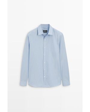 MASSIMO DUTTI 100% Cotton Relaxed Fit Striped Shirt - Blue