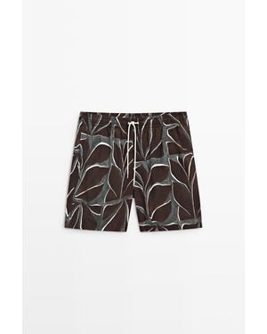 MASSIMO DUTTI Tropical Print Swimming Trunks - Black