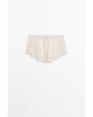 MASSIMO DUTTI Soepelvallende Short Met Borduursel - Wit