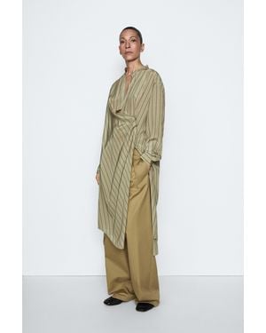 MASSIMO DUTTI Abito Fluido A Righe Taglio Asimmetrico 100% Seta - Verde