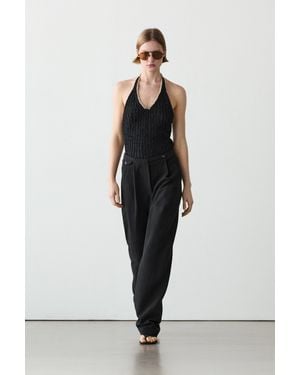 MASSIMO DUTTI Flowing Linen Blend Pants With Pocket Details - Black
