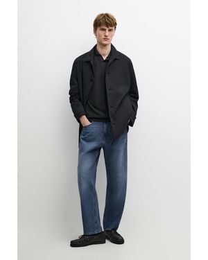MASSIMO DUTTI Long Trench Coat With Collar Detail - Blue