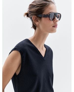 MASSIMO DUTTI Cropped Wool Blend V-Neck Waistcoat - Blue