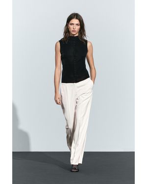 MASSIMO DUTTI Funnel Neck Top With Button Detail - Black