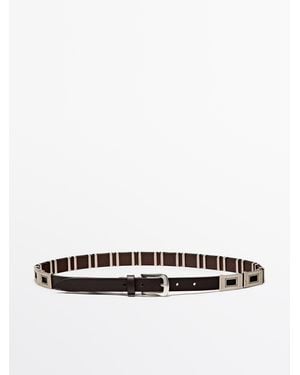 MASSIMO DUTTI Belt With Metal Appliqués - White