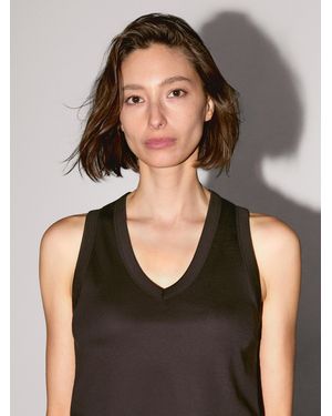 MASSIMO DUTTI Sleeveless Mercerised Cotton T-Shirt - Black